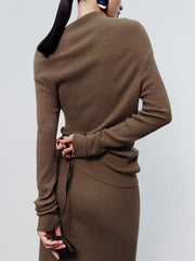 Top caramel col asymétrique manches longues