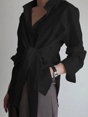 Chemise longue semi-transparente à nouer