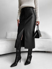 Jupe midi fendue simili cuir