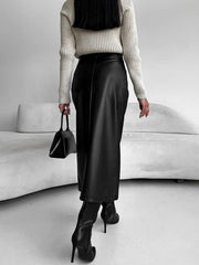 Jupe midi fendue simili cuir