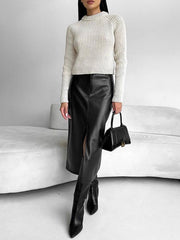 Jupe midi fendue simili cuir