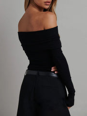 Chemise épaules dénudées manches longues crop