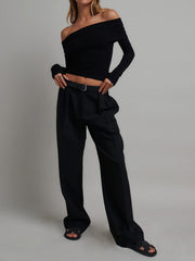 Chemise épaules dénudées manches longues crop