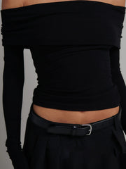Chemise épaules dénudées manches longues crop
