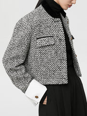 Veste tweed crop à poignets blancs
