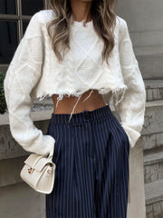 Pantalon ample à rayures marine, vue portée de face
