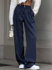 Pantalon ample à rayures marine, vue portée de face