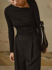 Chemise côtelée asymétrique manches longues
