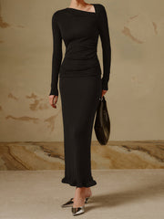 Chemise côtelée asymétrique manches longues