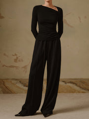 Chemise côtelée asymétrique manches longues