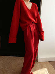 Pantalon plissé rouge, vue portée de face