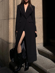 Manteau noir long à revers