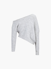 Pull asymétrique épaule dénudée gris clair — vue de dos à plat