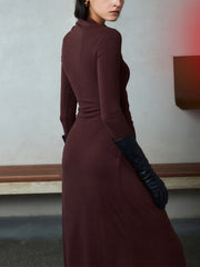 Robe midi moulante asymétrique manches longues