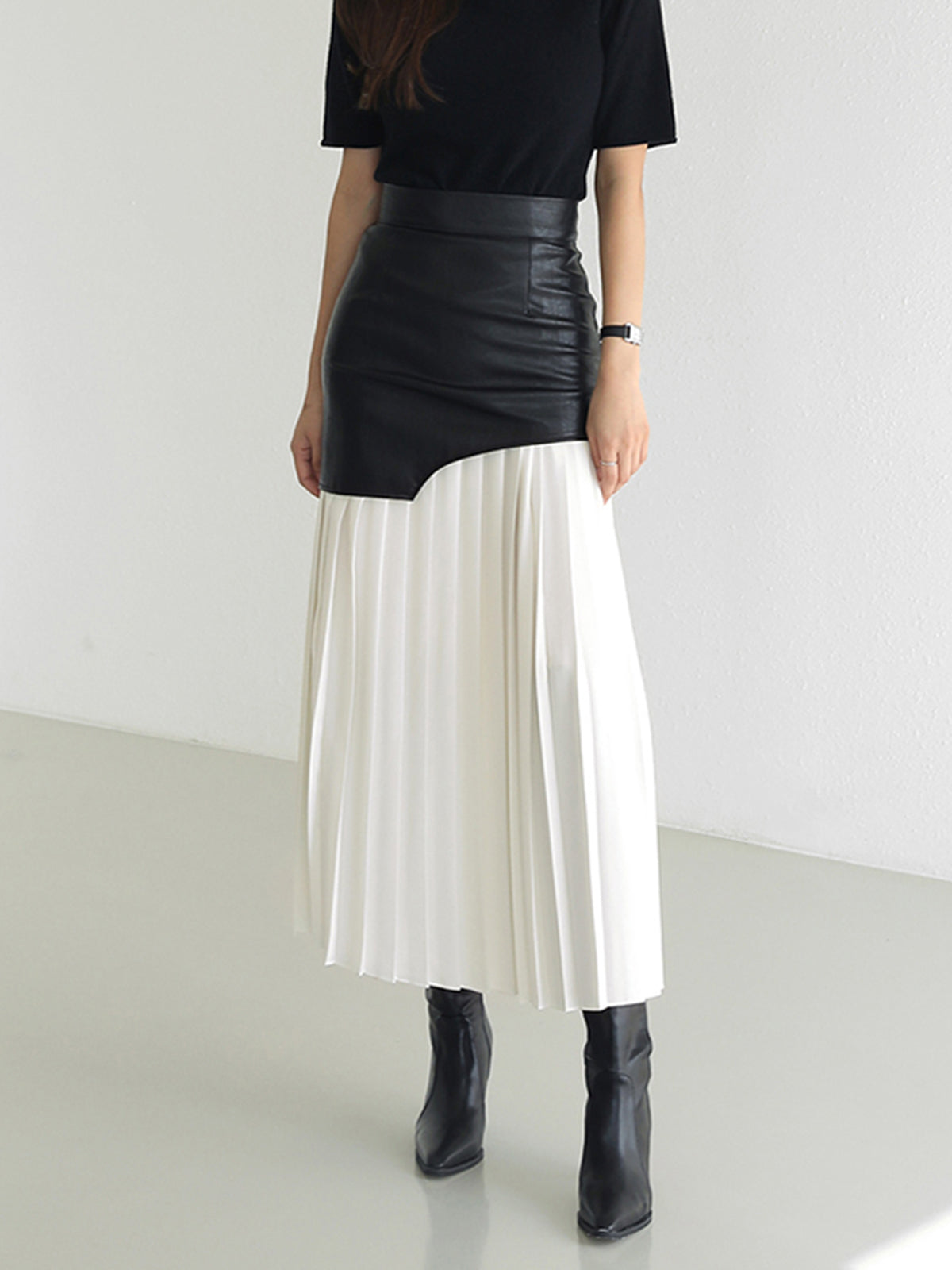 Jupe maxi patchwork simili cuir