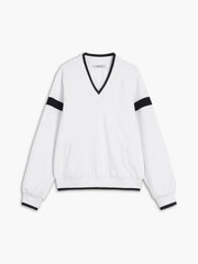 Sweat oversize finitions contrastées blanc — vue de face à plat