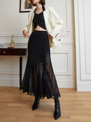 Jupe longue plissée tricot semi-transparente