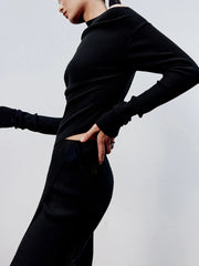 Top caramel col asymétrique manches longues