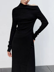 Top caramel col asymétrique manches longues