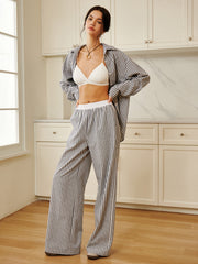 Pantalon rayé à taille élastique, vue portée de face