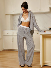 Pantalon rayé à taille élastique, vue portée de trois quarts