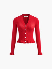 Cardigan volanté boutonné manches longues