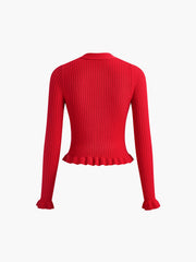 Cardigan volanté boutonné manches longues