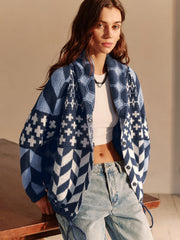 Cardigan imprimé bohème col revers