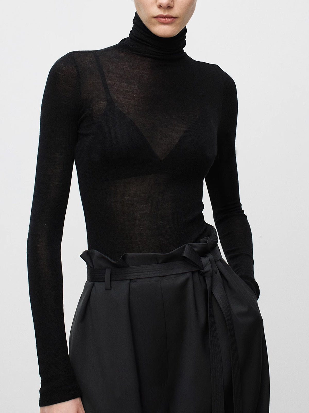 Pull col roulé semi-transparent