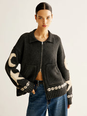 Cardigan poches zip revers