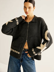 Cardigan poches zip revers