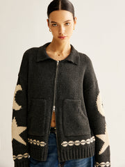 Cardigan poches zip revers