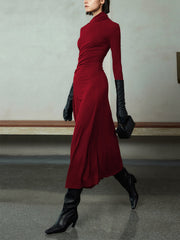 Robe midi moulante asymétrique manches longues