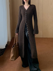 Robe pull col V boutonnée