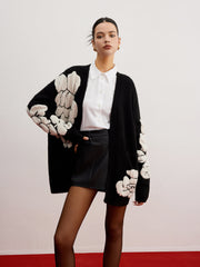 Cardigan fleuri laine