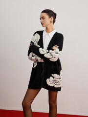 Cardigan fleuri laine