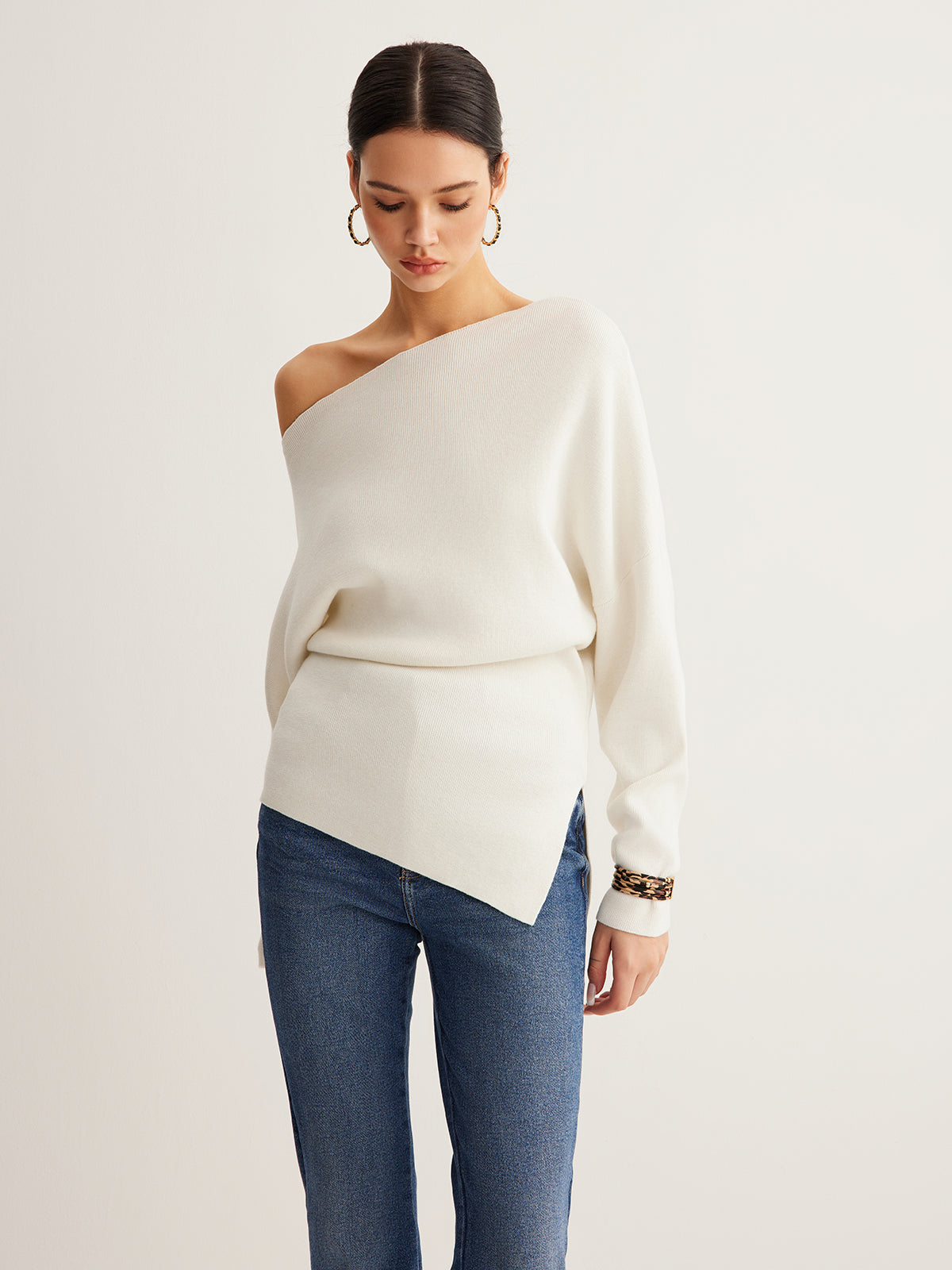 Top col asymétrique laine mélangée