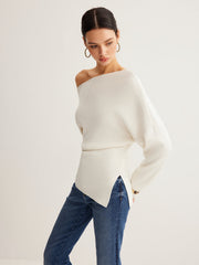 Top col asymétrique laine mélangée