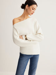 Top col asymétrique laine mélangée
