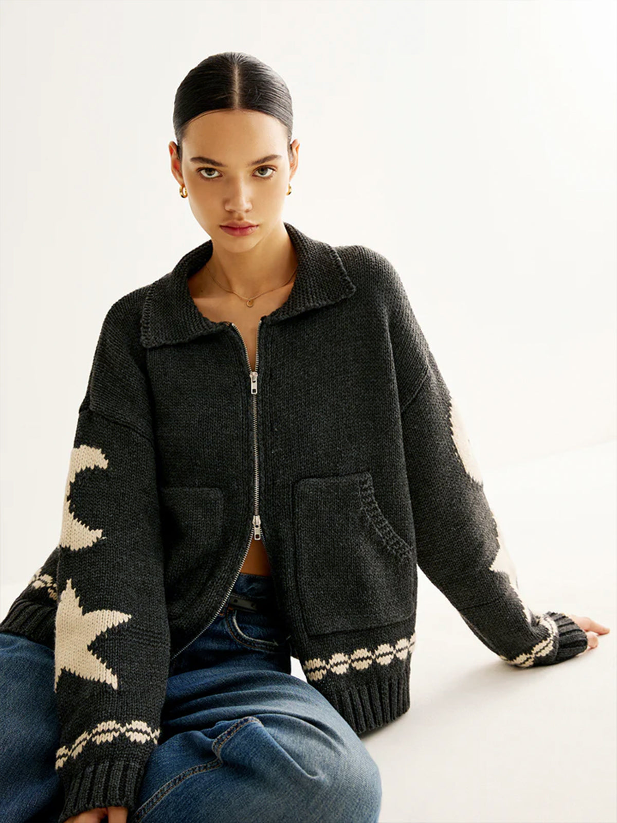 Cardigan poches zip revers
