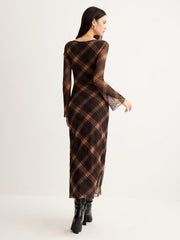 Robe maxi à carreaux semi-transparente