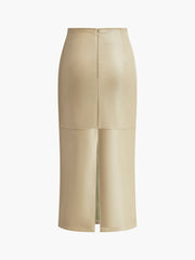 Jupe midi simili cuir passepoil