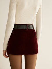 Jupe mini velours ceinturée