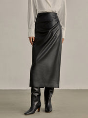 Jupe midi cuir synthétique minimaliste