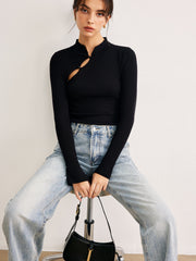 Pull découpé ajusté uni