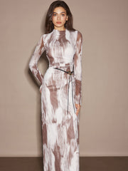 Robe maxi imprimée semi-transparente sans ceinture