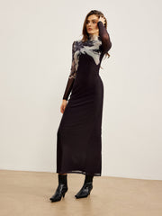 Robe longue col montant imprimée