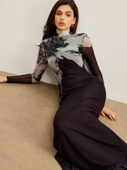 Robe longue col montant imprimée