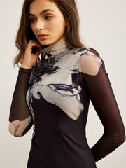 Robe longue col montant imprimée