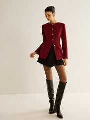 Blazer tweed bordeaux à boutons